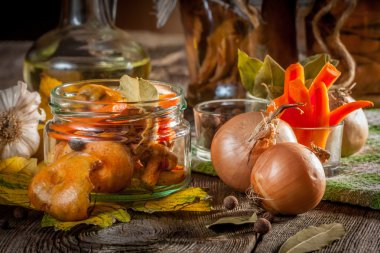 Marine edilmiş mantarlar.