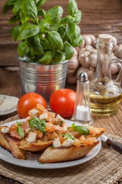 Appetizer bruschetta. — Stock Photo, Image