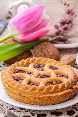 Lezzetli çikolatalı cevizli tart.