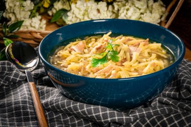 Çorba. Erişteli tavuk çorbası..