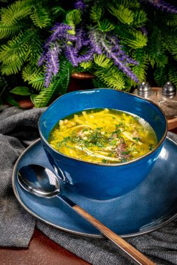 Çorba. Erişteli tavuk çorbası..
