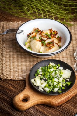 Ev yapımı mantı. Seçici odak.