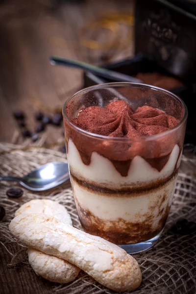 Tiramisu in a glass cup. — Stock Photo, Image