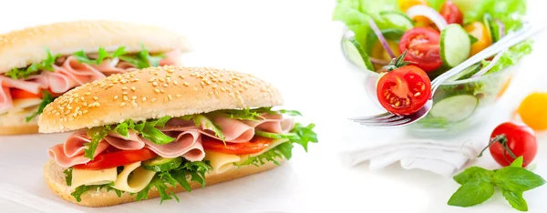 Sandwiches and vegetable salad — Stock Photo, Image