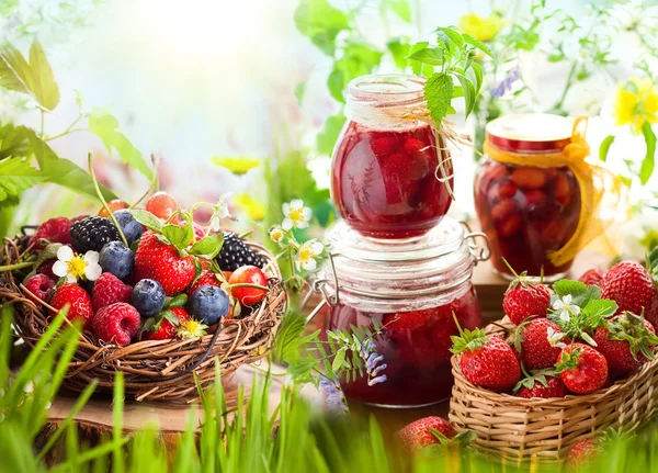 Fresh summer berries in baskets
