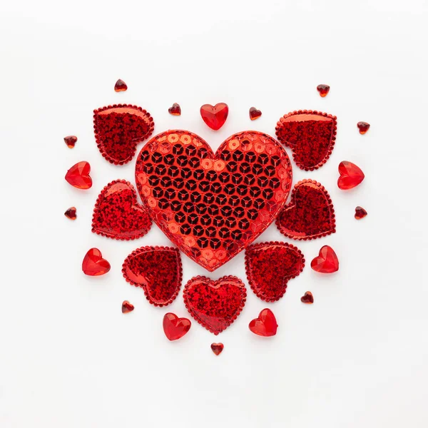 Kırmızı Kalpli Sevgililer Günü Konsepti Düz Yat Boşluğu Kopyala — Stok fotoğraf