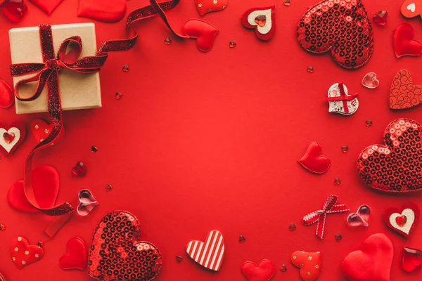 Día San Valentín Concepto Romántico Boda Con Corazones Rojos Sobre — Foto de Stock