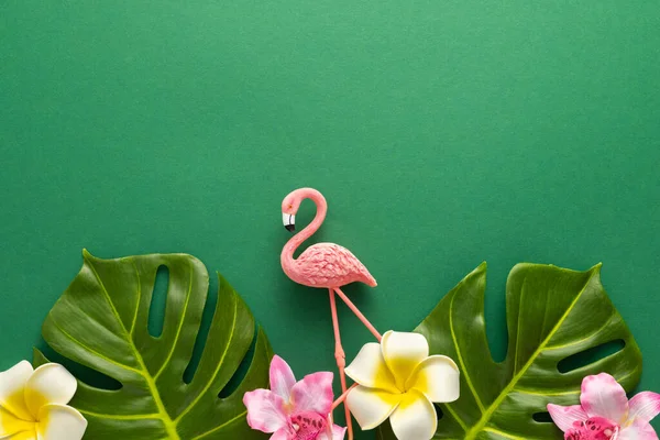 Exotische Dschungel Sommer Rahmen Sommer Beachparty Konzept Rosafarbener Flamingo Tropische — Stockfoto