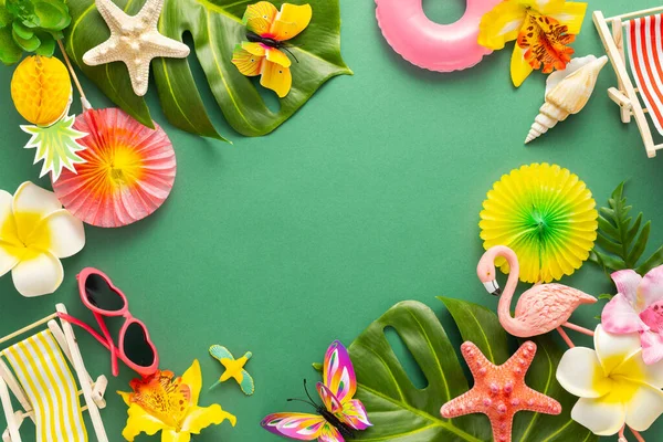 Екзотичний Тропічний Літній Фон Концепція Літньої Вечірки Пляжі Рожеве Фламінго — стокове фото