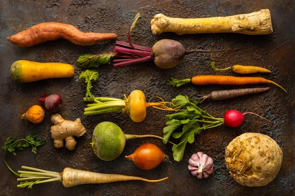 Verdure Radice Fresca Sfondo Strutturato Raccolta Autunnale Concetto Cibo Sano — Foto Stock