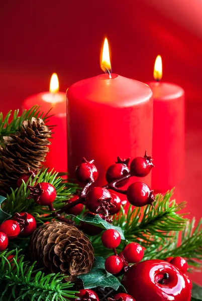 Christmas candles with decor — Stock Photo, Image
