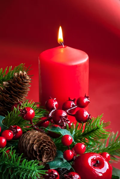 Christmas candles with decor — Stock Photo, Image