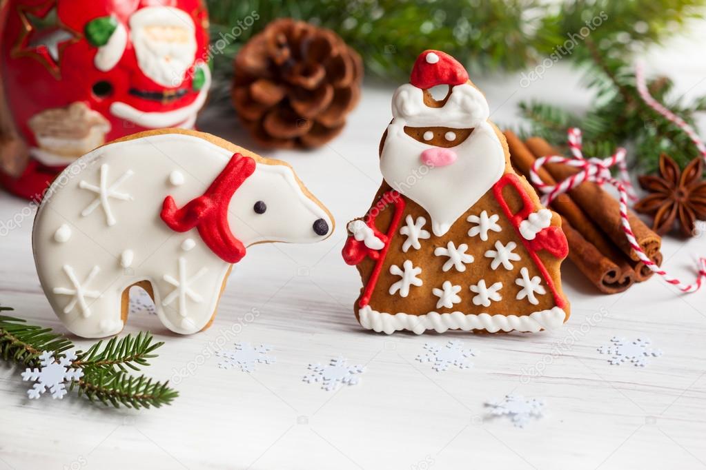 Gingerbread Santa Claus and polar bear