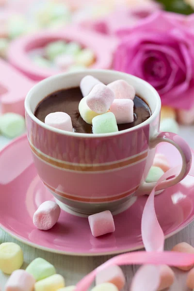 Warme chocolademelk en marshmallow — Stockfoto