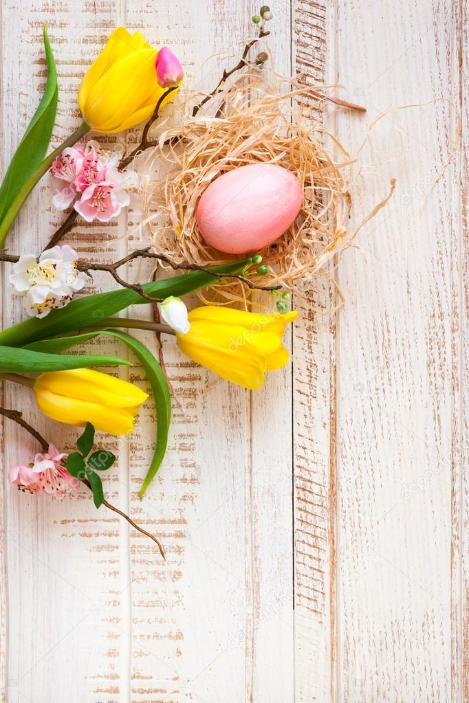 Easter eggs and  flowers