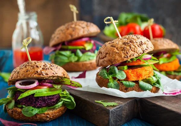 Carrot burgers with avocado — Stock Photo, Image