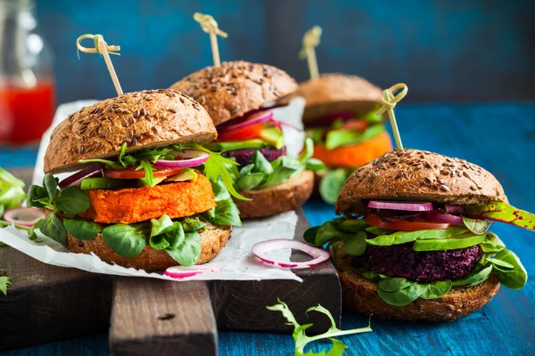 Carrot burgers with avocado — Stock Photo, Image