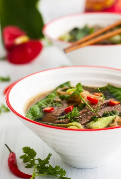 Spicy Asian beef soup — Stock Photo, Image