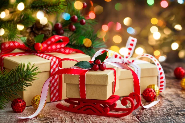 Christmas presents  and festive decor — Stock Photo, Image