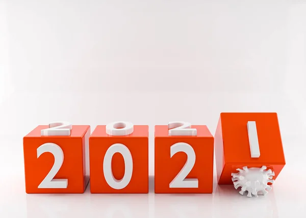 Feliz Año Nuevo 2021 Concepto Coronavirus Finales 2020 Renderizado Ilustración Imágenes De Stock Sin Royalties Gratis