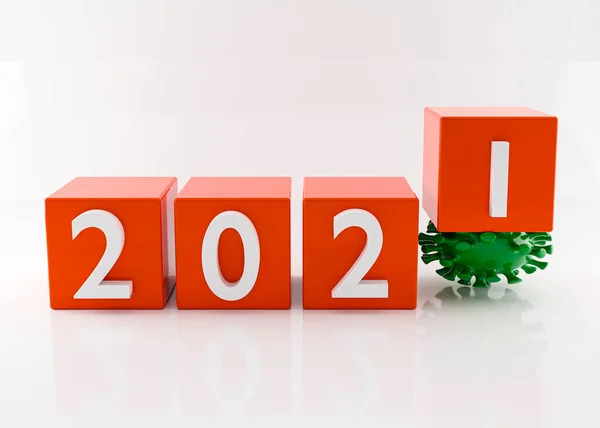 Feliz Año Nuevo 2021 Concepto Coronavirus Finales 2020 Renderizado Ilustración Imagen De Stock