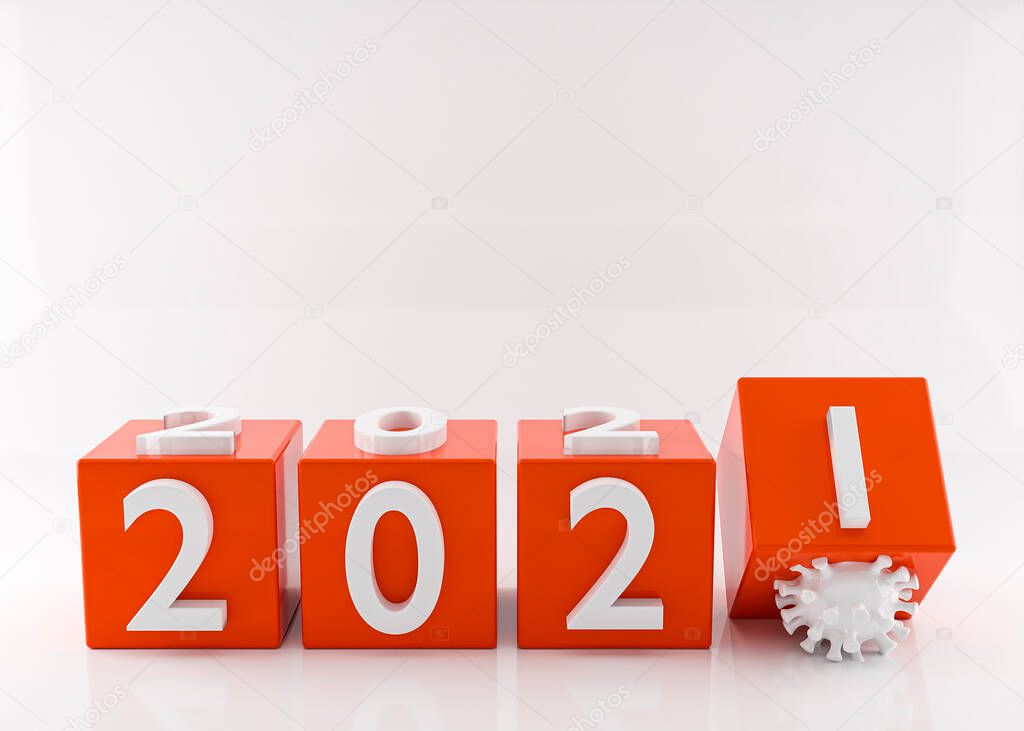 Happy new year 2021. End of 2020 Coronavirus concept. 3d rendering. 3d illustration