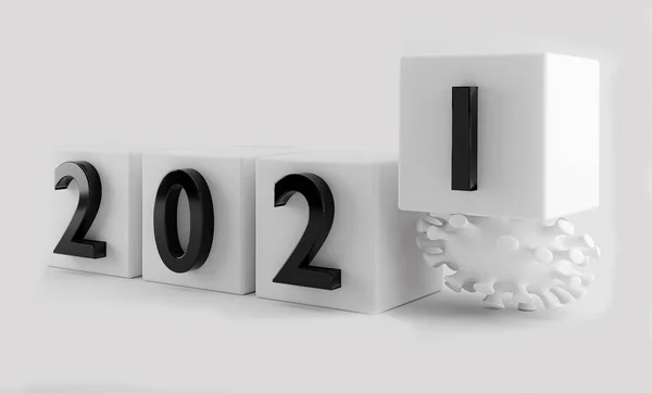 Feliz Año Nuevo 2021 Concepto Coronavirus Finales 2020 Renderizado Ilustración Imagen De Stock