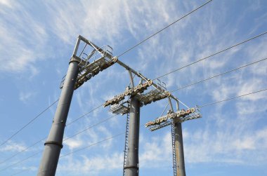 Eğimli kaldırmada kablolar, kablolar ve direkler