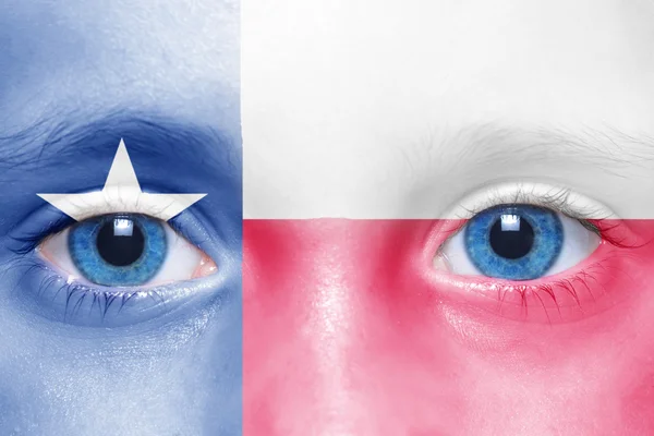 Visage humain avec drapeau de l'État du Texas — Photo