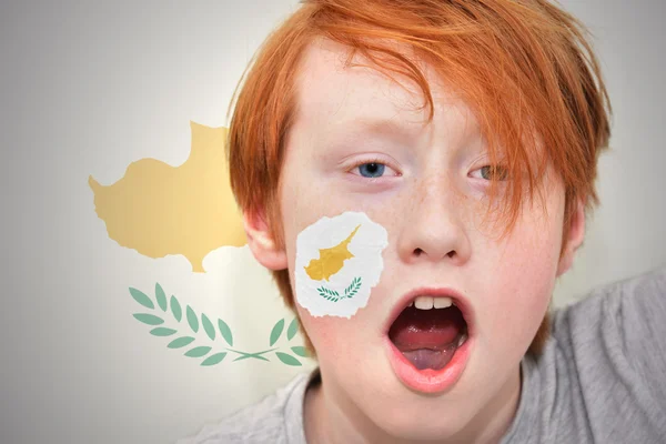 Redhead fan boy with cypriot flag painted on his face — Stock Photo, Image