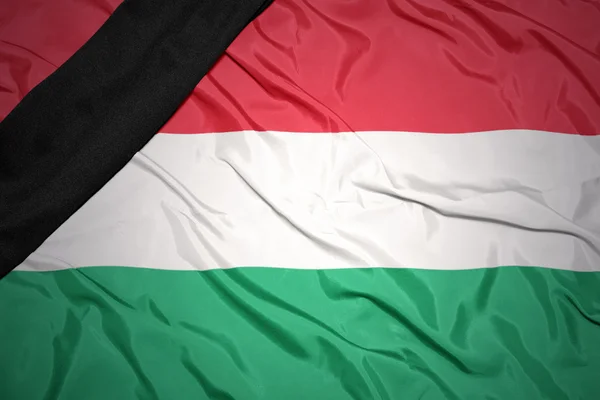 与表示哀悼丝带黑色的匈牙利国旗 — 图库照片