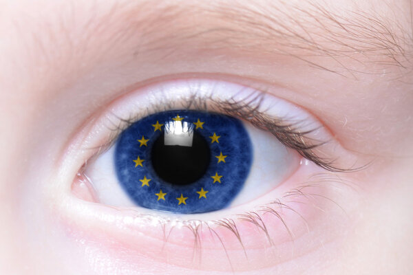 human's eye with national flag of european union