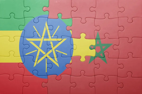 Puzzle z flagi narodowej Maroka i Etiopii . — Zdjęcie stockowe