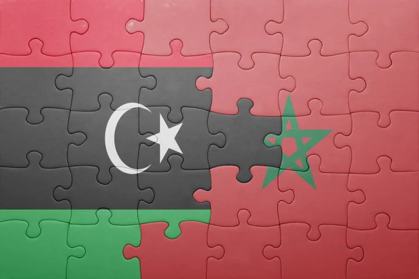 Puzzle with the national flag of morocco and libya . — Stock Photo, Image