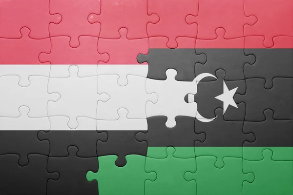 예멘과 리비아의 국기와 함께 퍼즐 — 스톡 사진