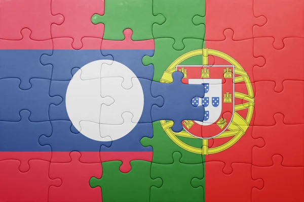 Puzzle z Flaga narodowa Portugalii i laos — Zdjęcie stockowe