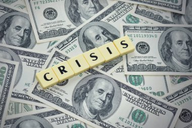 Word kriz Amerikan Doları para arka plan üzerinde