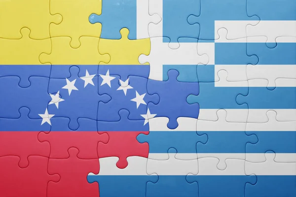 Puzzel met de nationale vlag van venezuela en Griekenland — Stockfoto