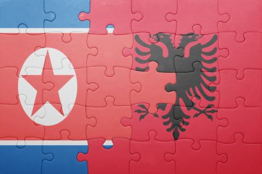 Kuzey Kore ve Arnavutluk ulusal bayrak ile bulmaca 