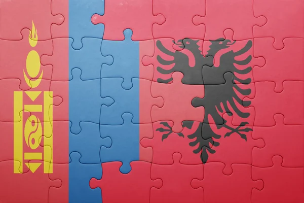 Puzzle with the national flag of mongolia and albania — Stock Photo, Image