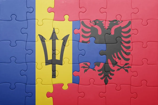 Puzzel met de nationale vlag van barbados en Albanië — Stockfoto