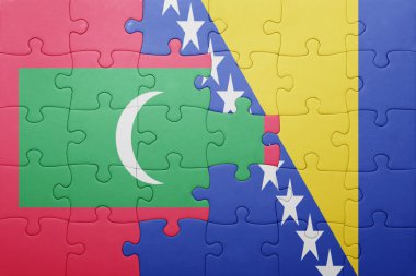 puzzle with the national flag of bosnia and herzegovina and maldives