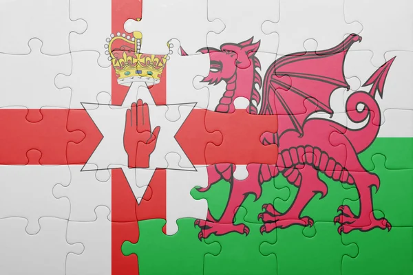 Puzzle with the national flag of wales and  northern ireland — Stock Photo, Image