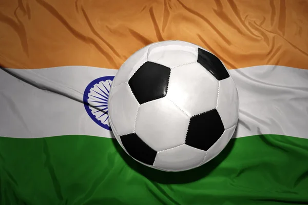 Black and white football ball on the national flag of india — Stock Photo, Image