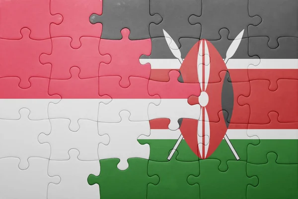 Puzzle avec le drapeau national du Kenya et de l'indonésie . — Photo