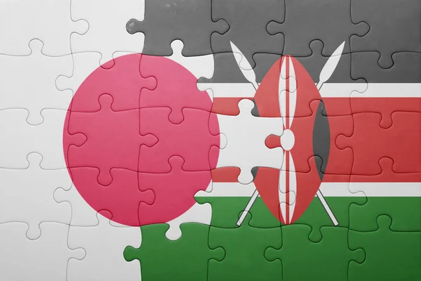 Puzzle with the national flag of kenya and japan. — Stock Photo, Image