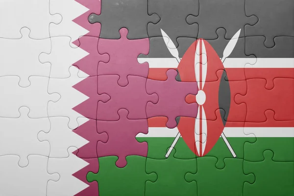 Puzzle with the national flag of kenya and qatar. — Stock Photo, Image
