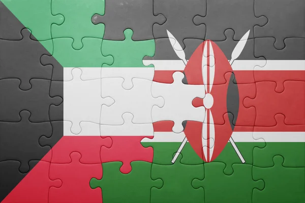Puzzle mit der Nationalflagge Kenias und Kuwaits. — Stockfoto