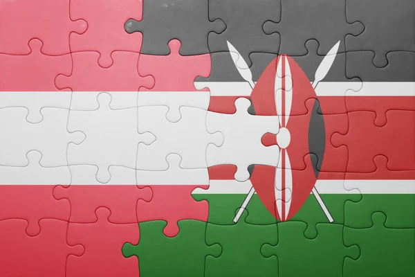 Puzzle with the national flag of kenya and austria. — Stock Photo, Image