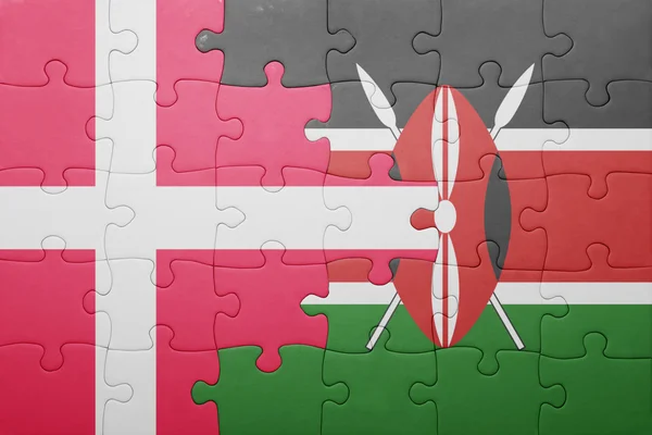 Puzzle with the national flag of kenya and denmark. — Stock Photo, Image